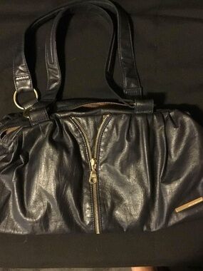 Navy Tote Bag with Gold Hardware